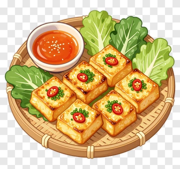 Fried Tofu With Dipping Sauce PNG