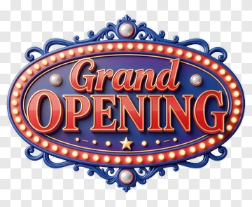 Grand Opening Sign With Decorative Lights PNG