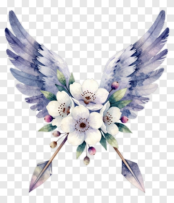 Watercolor Wings With Flowers And Arrows PNG