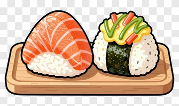 Colorful Sushi On A Wooden Plate PNG