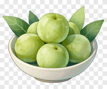Green Apples In A Bowl With Leaves PNG