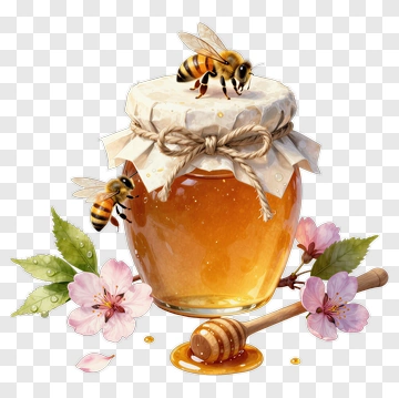 Honey Jar With Bees And Flowers PNG