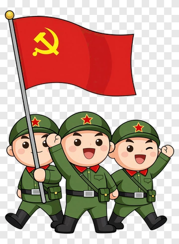 Cartoon Soldiers Marching With A Red Flag PNG
