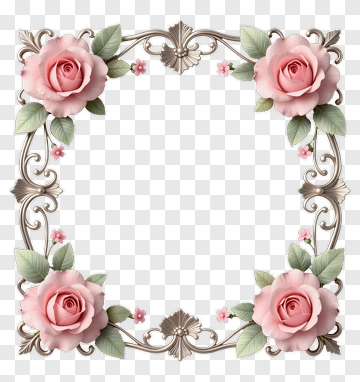 Elegant Floral Frame With Pink Roses PNG