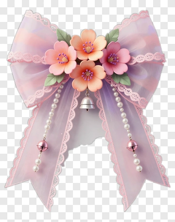 Colorful Bow With Flowers And Bells PNG