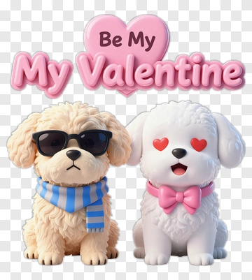 Cartoon Dogs Celebrating Valentine's Day PNG