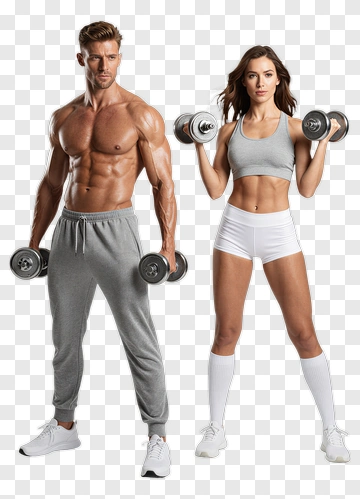 Fitness Couple Lifting Dumbbells PNG