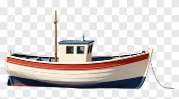 Fishing Boat With Red And Blue Accents PNG