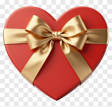 Heart-Shaped Gift Box With A Gold Bow PNG