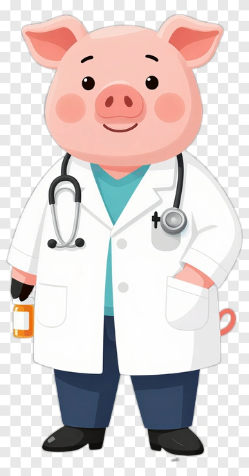 Cartoon Pig Doctor Holding A Medical Device PNG
