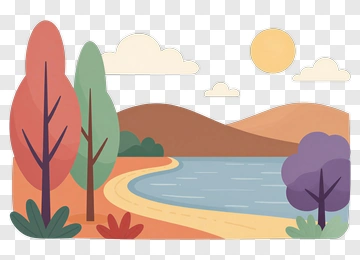 Colorful Landscape With Trees And Water PNG