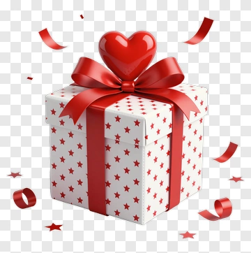 Gift Box With Red Heart And Stars PNG