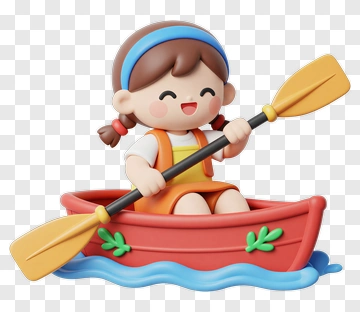 Cartoon Girl Kayaking In A Red Boat PNG