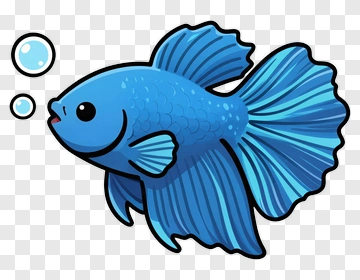 Cartoon Blue Fish With Bubbles PNG