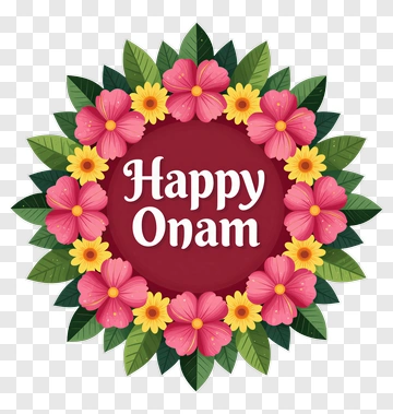 Happy Onam Floral Wreath PNG