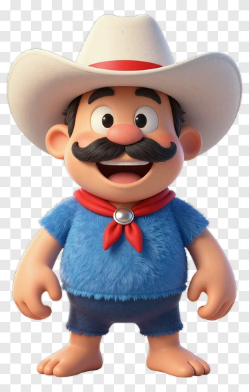 Cartoon Cowboy Character With A White Hat PNG