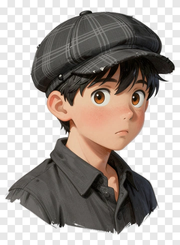 Anime Boy Wearing A Gray Cap PNG