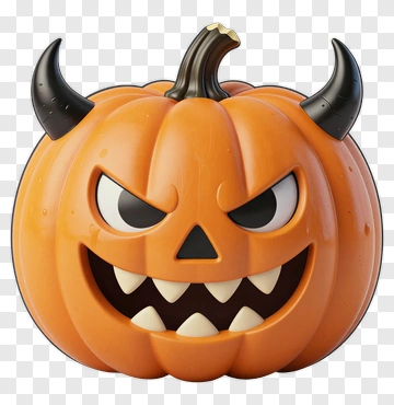 Cartoon Halloween Pumpkin With Horns PNG