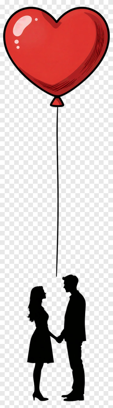 Couple Holding Hands Under A Heart Balloon PNG