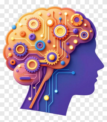 Colorful Brain With Gears And Circuitry PNG