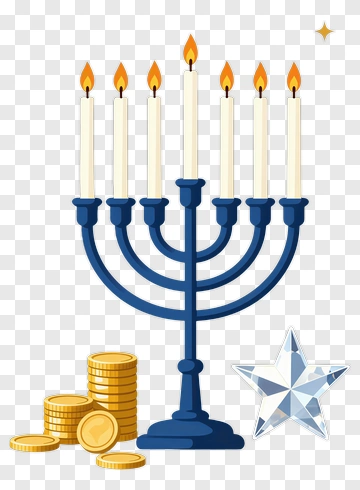 Menorah With Candles And Coins PNG