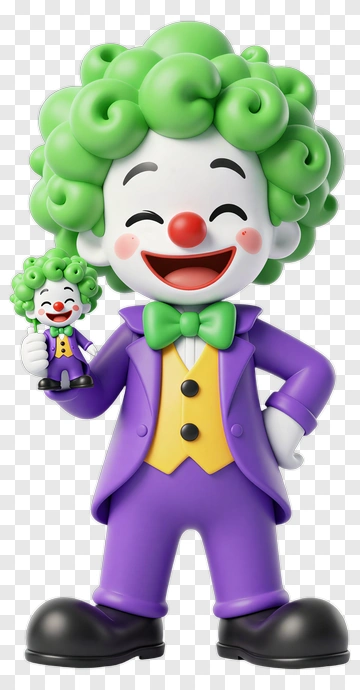 Cartoon Clown Holding A Miniature Clown Figure PNG