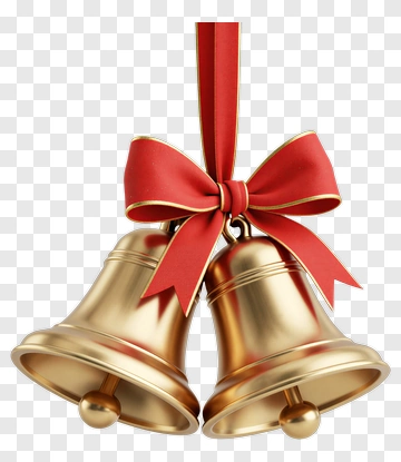 Gold Christmas Bells With Red Ribbon PNG