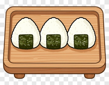 Cartoon Onigiri On A Wooden Tray PNG