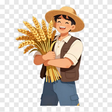 Cartoon Farmer Holding Wheat PNG