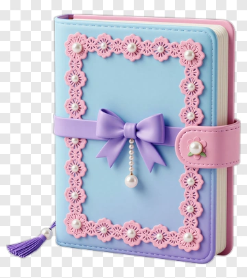Decorative Notebook With Bow And Floral Design PNG