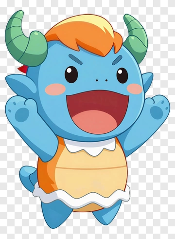 Cartoon Blue Monster With Orange Hair PNG