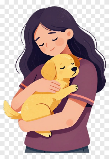 Girl Holding A Cute Yellow Puppy PNG