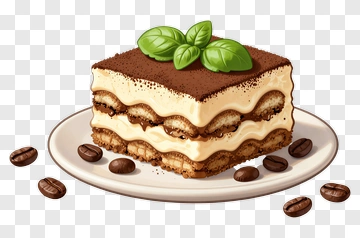 Delicious Tiramisu Dessert With Coffee Beans PNG