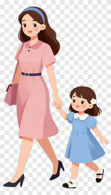 Happy Mother And Daughter Walking Together PNG