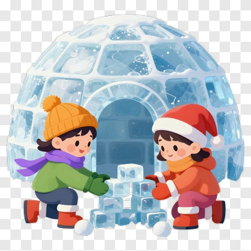 Children Building An Igloo With Ice Blocks PNG