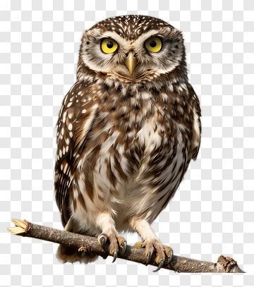 Realistic Owl Perched On A Branch PNG