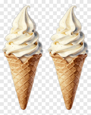 Ice Cream Cones With Swirled Vanilla Topping PNG