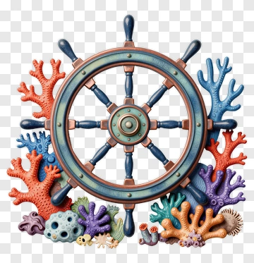 Colorful Coral Reef With Ship's Wheel PNG