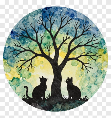 Silhouette Cats Sitting Under A Tree PNG