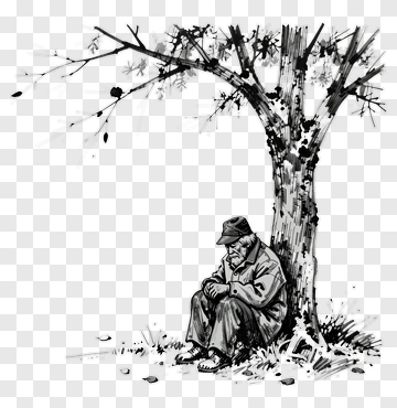Old Man Sitting Under A Tree PNG
