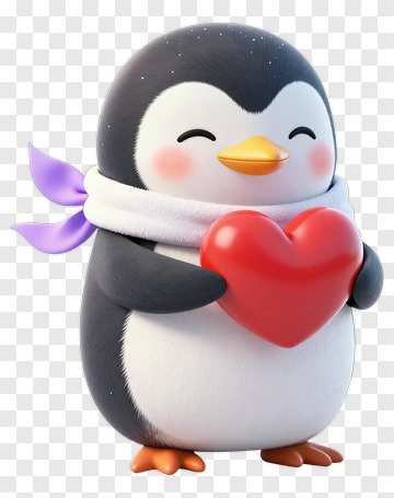 Cartoon Penguin Holding A Heart PNG