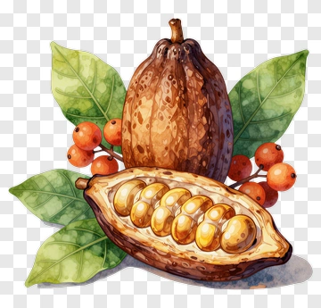 Cocoa Pod With Leaves And Berries PNG