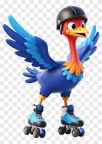 Cartoon Bird On Roller Skates PNG