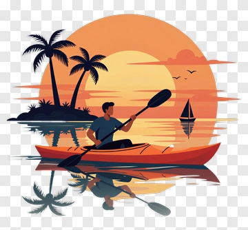 Man Kayaking At Sunset PNG