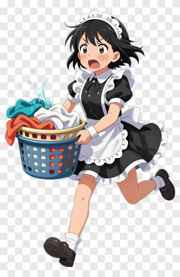 Maid Carrying A Laundry Basket PNG