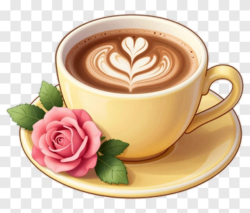 Coffee Cup With A Pink Rose PNG