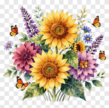 Colorful Flower Bouquet With Butterflies PNG