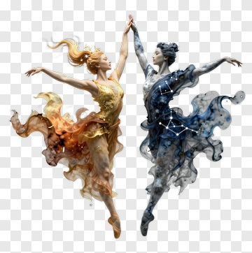 Dancers Representing Fire And Water Elements PNG