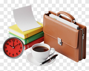 Office Supplies With Briefcase And Coffee PNG