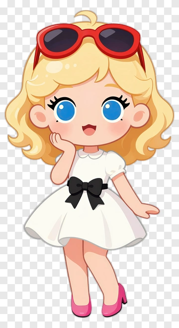 Cartoon Girl In A White Dress With Sunglasses PNG